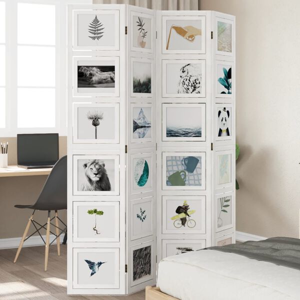 vidaXL Parav&aacute;n 4d&iacute;ln&yacute; b&iacute;l&yacute; masivn&iacute; dřevo pavlovnie