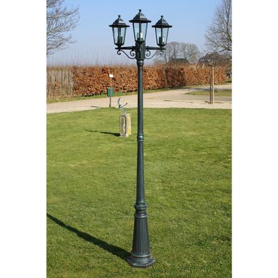 vidaXL Zahradní lampa vysoká 3 ramena 215 cm tmavě zelená/černá hliník