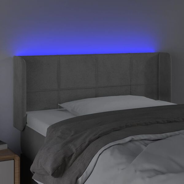 vidaXL Čelo postele s LED světle &scaron;ed&eacute; 103 x 16 x 78/88 cm samet