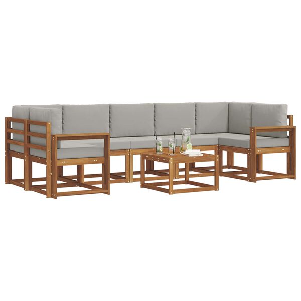 vidaXL Venkovn&iacute; pohovkov&aacute; souprava 8 pcs Př&iacute;rodn&iacute; a světle &scaron;ed&aacute;