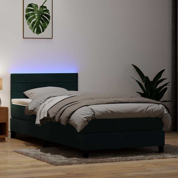 vidaXL Box spring postel s matrac&iacute; a LED tmavě zelen&aacute; 80x220 cm samet
