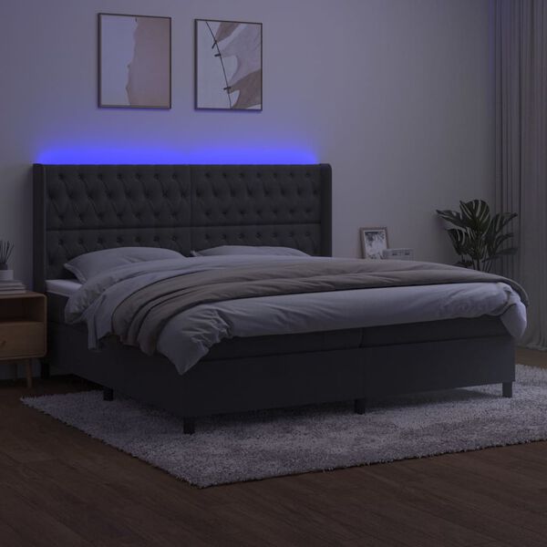 vidaXL Box spring postel s matrac&iacute; a LED tmavě &scaron;ed&aacute; 200x200 cm samet