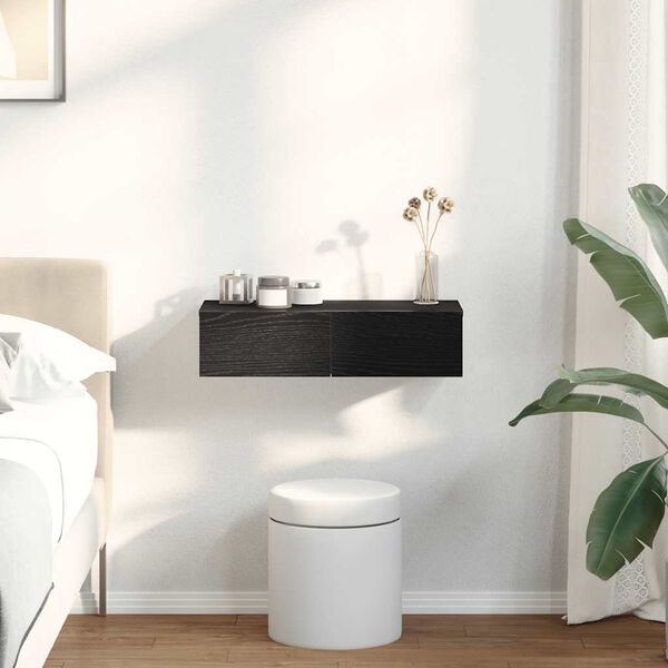 vidaXL N&aacute;stěnn&aacute; police se z&aacute;suvkami čern&aacute; 60x26,5x15 cm kompozit