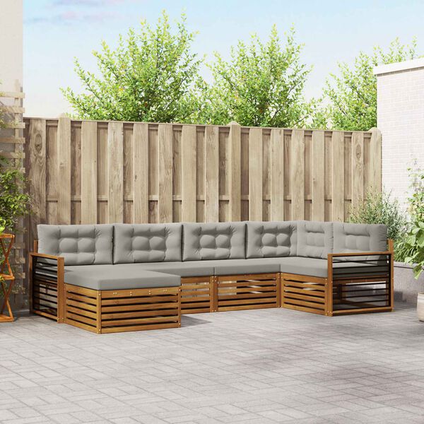 vidaXL Venkovn&iacute; pohovkov&aacute; souprava 6 pcs Př&iacute;rodn&iacute; a světle &scaron;ed&aacute;