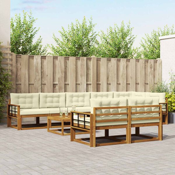 vidaXL Venkovn&iacute; pohovkov&aacute; souprava 9 pcs Přirozen&aacute; a Kr&eacute;mov&aacute;