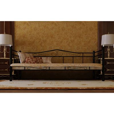 vidaXL Denní postel s matrací černá kov 90 x 200 cm