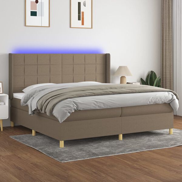 vidaXL Box spring postel s matrac&iacute; a LED taupe 200x200 cm textil