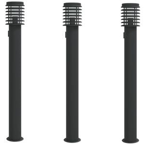 vidaXL Venkovn&iacute; stojac&iacute; lampy se z&aacute;suvkou 3 ks čern&eacute; 110 cm ocel