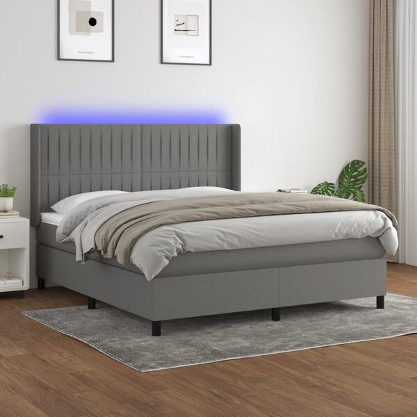 vidaXL Box spring postel s matrac&iacute; a LED tmavě &scaron;ed&aacute; 160x200 cm textil