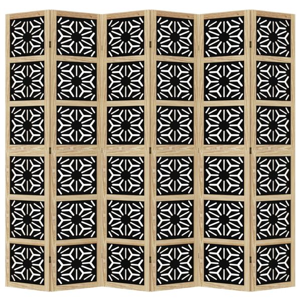 vidaXL Parav&aacute;n 6d&iacute;ln&yacute; hněd&yacute; a čern&yacute; masivn&iacute; dřevo pavlovnie