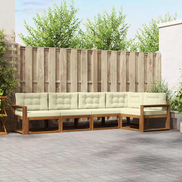 vidaXL Venkovn&iacute; pohovkov&aacute; souprava 5 pcs Přirozen&aacute; a Kr&eacute;mov&aacute;