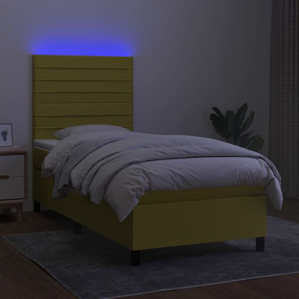 vidaXL Box spring postel s matrac&iacute; a LED zelen&aacute; 100x200 cm textil