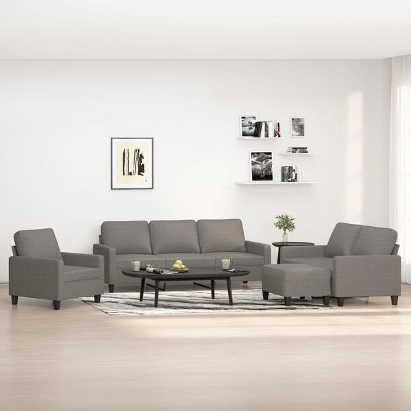 vidaXL 4dílná sedací souprava s poduškami tmavě šedá textil