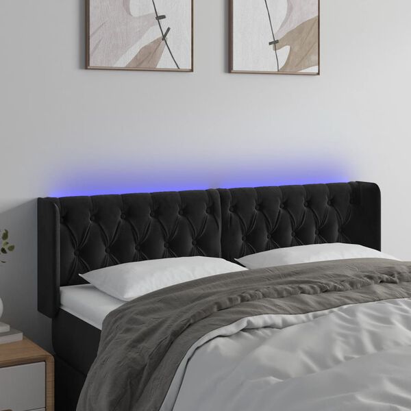 vidaXL Čelo postele s LED čern&eacute; 163 x 16 x 78/88 cm samet