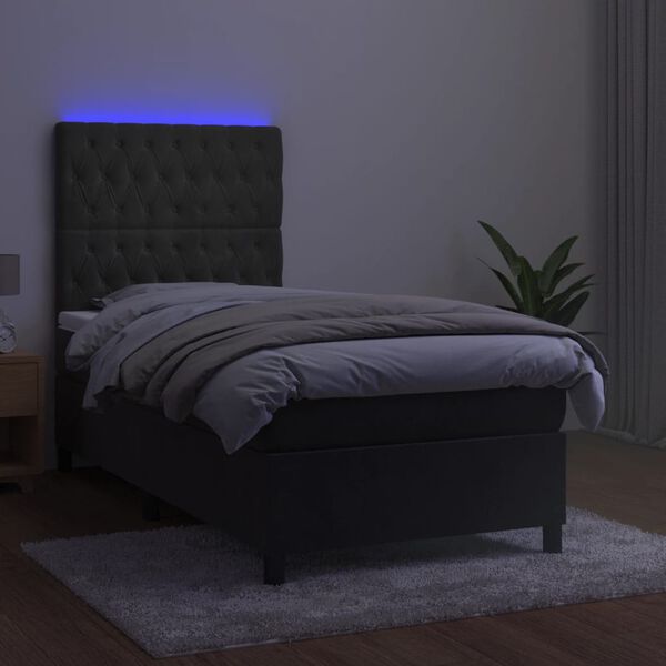 vidaXL Box spring postel s matrac&iacute; a LED tmavě &scaron;ed&aacute; 100x200 cm samet