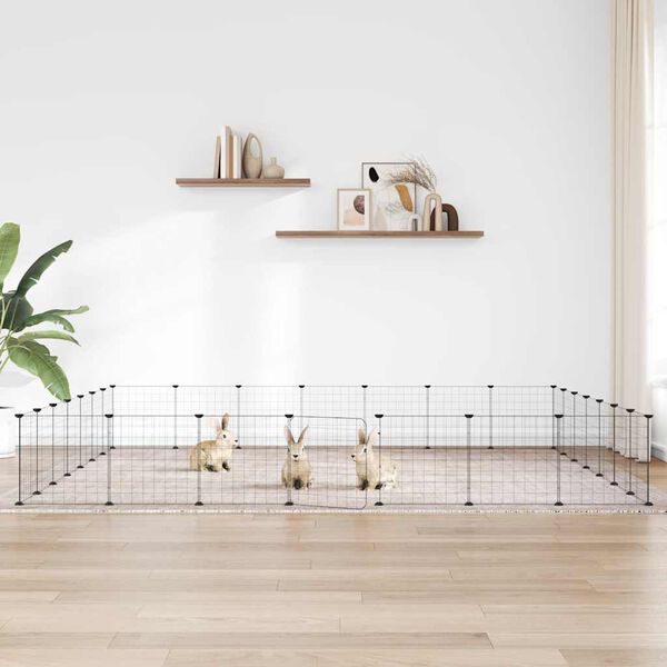 vidaXL 28panelov&aacute; ohr&aacute;dka pro zv&iacute;řata s dv&iacute;řky čern&aacute; 35 x 35 cm ocel