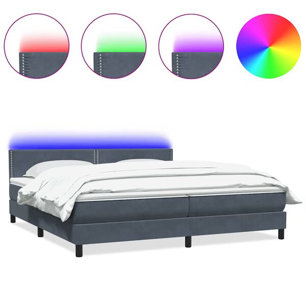 vidaXL Box spring postel s matrac&iacute; a LED tmavě &scaron;ed&aacute; 200x210 cm samet