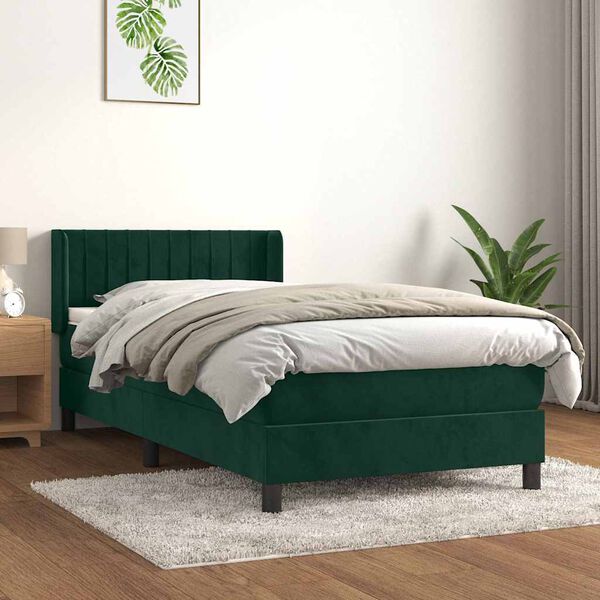 vidaXL Box spring postel s matrac&iacute; tmavě zelen&aacute; 100x200 cm samet