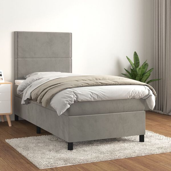 vidaXL Box spring postel s matrac&iacute; světle &scaron;ed&aacute; 100x200 cm samet