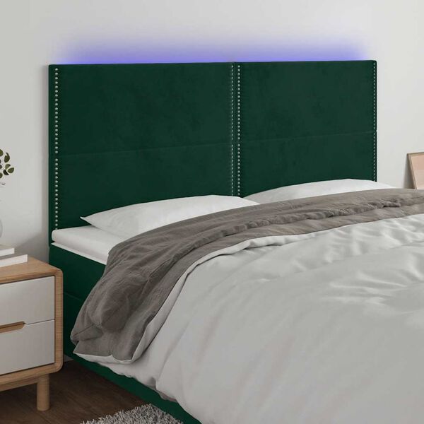 vidaXL Čelo postele s LED tmavě zelen&aacute; 180x5x118/128 cm samet