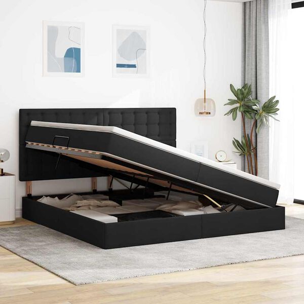 vidaXL Postel s &uacute;ložn&yacute;m prostorem a matrac&iacute; s čelo Čern&aacute; 200 x 200 cm