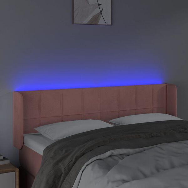 vidaXL Čelo postele s LED růžov&eacute; 147 x 16 x 78/88 cm samet