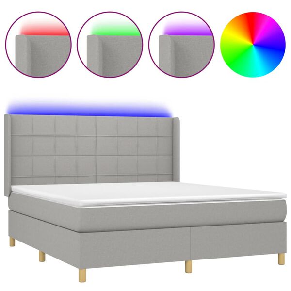vidaXL Box spring postel s matrac&iacute; a LED světle &scaron;ed&aacute; 180x200 cm textil