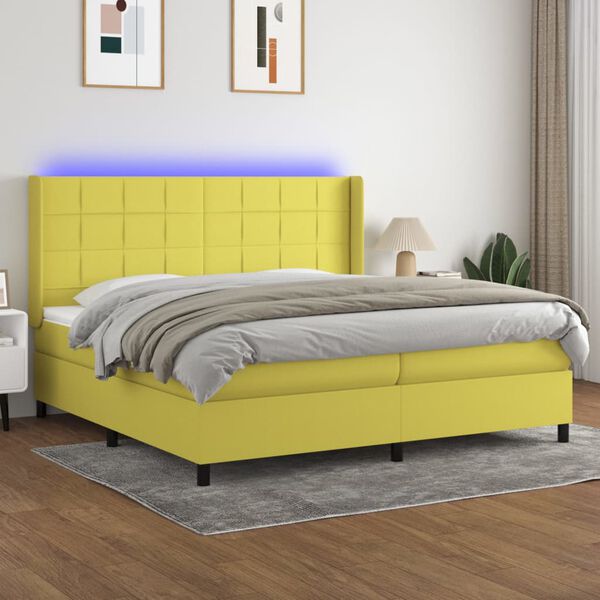 vidaXL Box spring postel s matrac&iacute; a LED zelen&aacute; 200x200 cm textil
