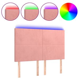 vidaXL Čelo postele s LED růžov&eacute; 144x5x118/128 cm samet