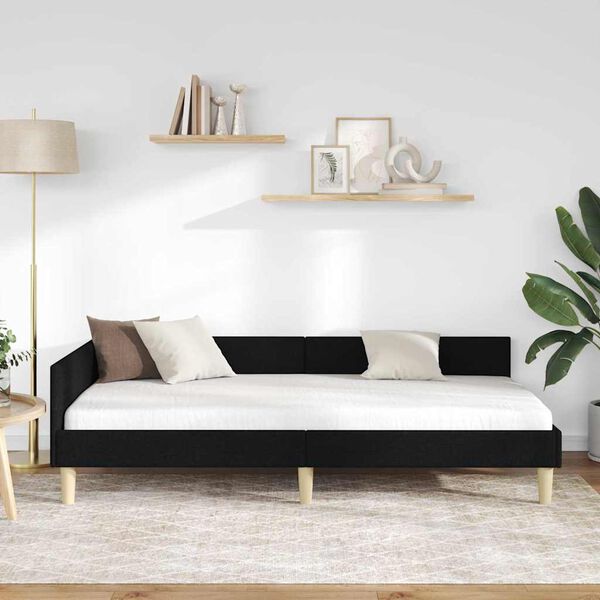 vidaXL Rohový rám postele s čelo Černá 90 x 200 cm textil