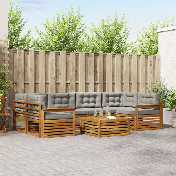 vidaXL Venkovn&iacute; pohovkov&aacute; souprava 7 pcs Př&iacute;rodn&iacute; a světle &scaron;ed&aacute;