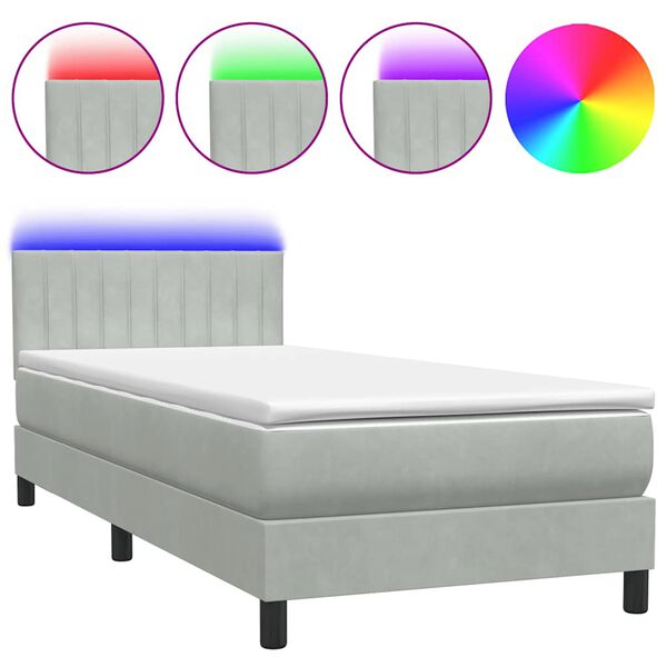 vidaXL Box spring postel s matrac&iacute; a LED Světle &scaron;ed&aacute; 90x220 cm Samet