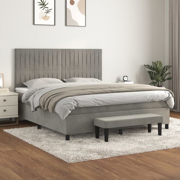 vidaXL Box spring postel s matrac&iacute; světle &scaron;ed&aacute; 180x200 cm samet