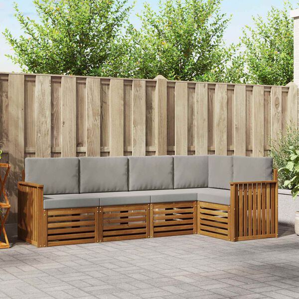 vidaXL Sedac&iacute; soupravy s pol&scaron;t&aacute;řem 5 pcs Př&iacute;rodn&iacute; a světle &scaron;ed&aacute;