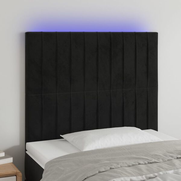 vidaXL Čelo postele s LED čern&eacute; 90x5x118/128 cm samet