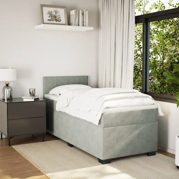 vidaXL Box spring postel s matrac&iacute; světle &scaron;ed&aacute; 90x200 cm samet