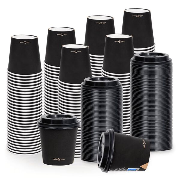 vidaXL Pap&iacute;rov&eacute; kel&iacute;mky na k&aacute;vu s v&iacute;čky 120 ml 250 ks čern&eacute;