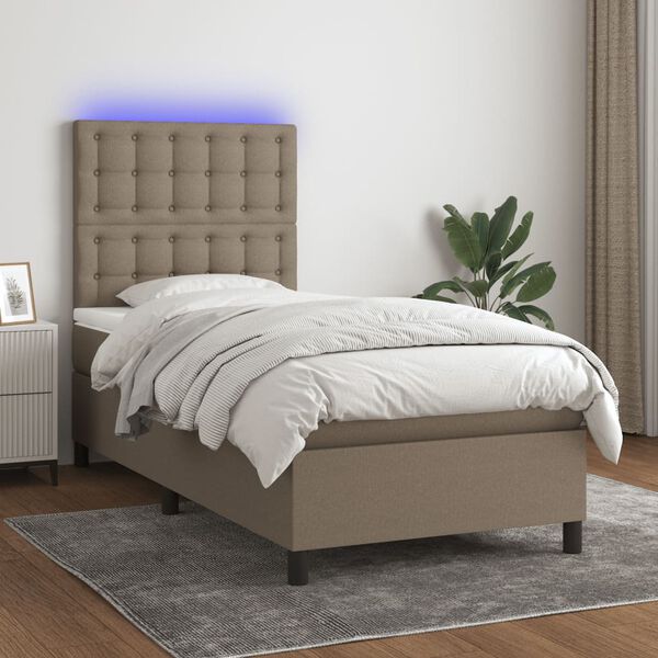 vidaXL Box spring postel s matrac&iacute; a LED taupe 80 x 200 cm textil