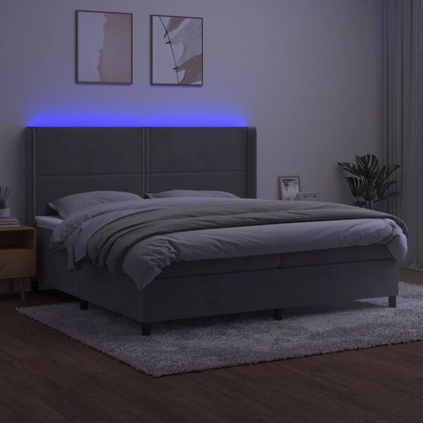 vidaXL Box spring postel s matrac&iacute; a LED světle &scaron;ed&aacute; 200x200 cm samet