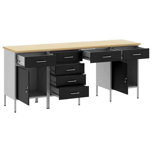 vidaXL Pracovn&iacute; skř&iacute;ň se z&aacute;suvkou 4 pcs Čern&aacute; 200 x 55 x 85 cm