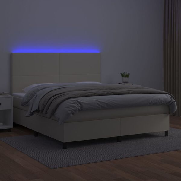 vidaXL Box spring postel s matrac&iacute; a LED kr&eacute;mov&aacute; 180x200cm uměl&aacute; kůže