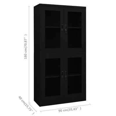 vidaXL Kancelářská skříň černá 90 x 40 x 180 cm ocel a tvrzené sklo