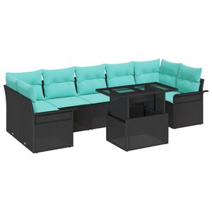 vidaXL Sada zahradn&iacute;ch pohovek s pol&scaron;t&aacute;řem 8 pcs Čern&aacute; Poly ratan
