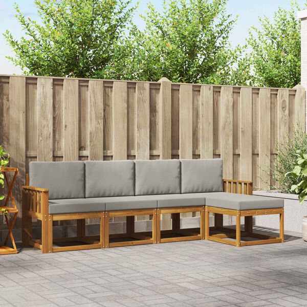 vidaXL Venkovn&iacute; pohovkov&aacute; souprava 5 pcs Př&iacute;rodn&iacute; a světle &scaron;ed&aacute;