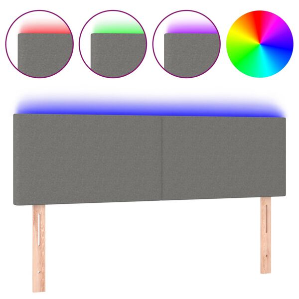 vidaXL Čelo postele s LED tmavě šedé 144x5x78/88 cm textil