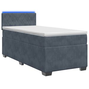 vidaXL Box spring postel s matrac&iacute; a LED Tmavě &scaron;ed&aacute; jednoduch&yacute; Samet