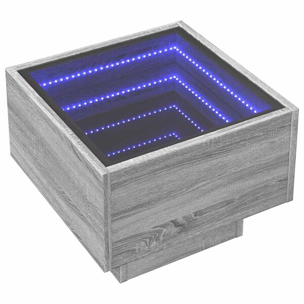 vidaXL Odkl&aacute;dac&iacute; stolek s LED &scaron;ed&yacute; sonoma 40x40x30 cm kompozitn&iacute; dřevo