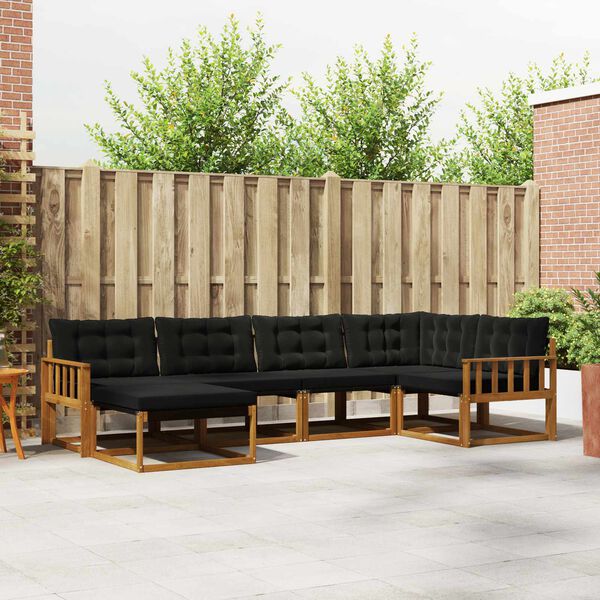 vidaXL Venkovn&iacute; pohovkov&aacute; souprava s pol&scaron;t&aacute;řem 6 pcs Přirozen&aacute; a čern&aacute;