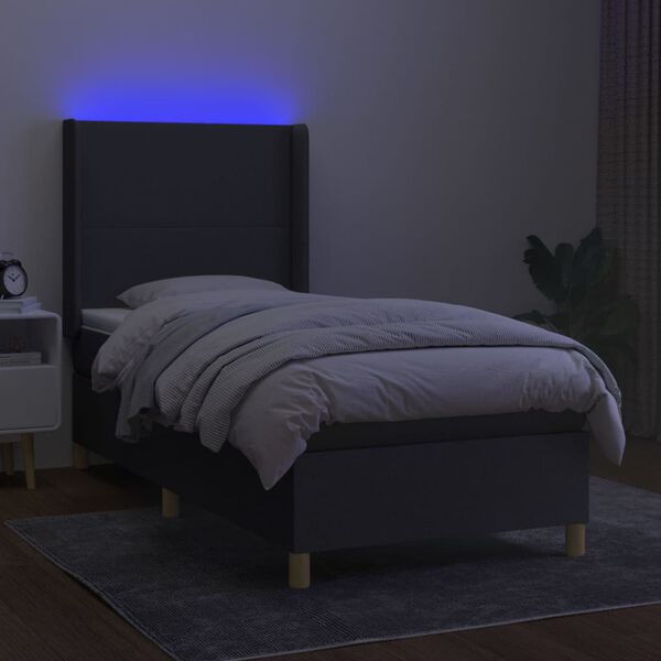 vidaXL Box spring postel s matrac&iacute; a LED tmavě &scaron;ed&aacute; 90x190 cm textil