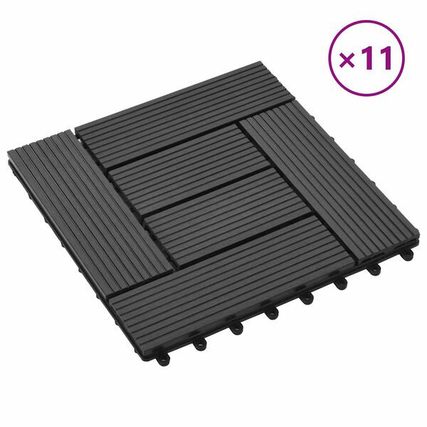 vidaXL Dlažba na terasu 11 pcs Čern&yacute; 30 x 30 cm Dřevoplast